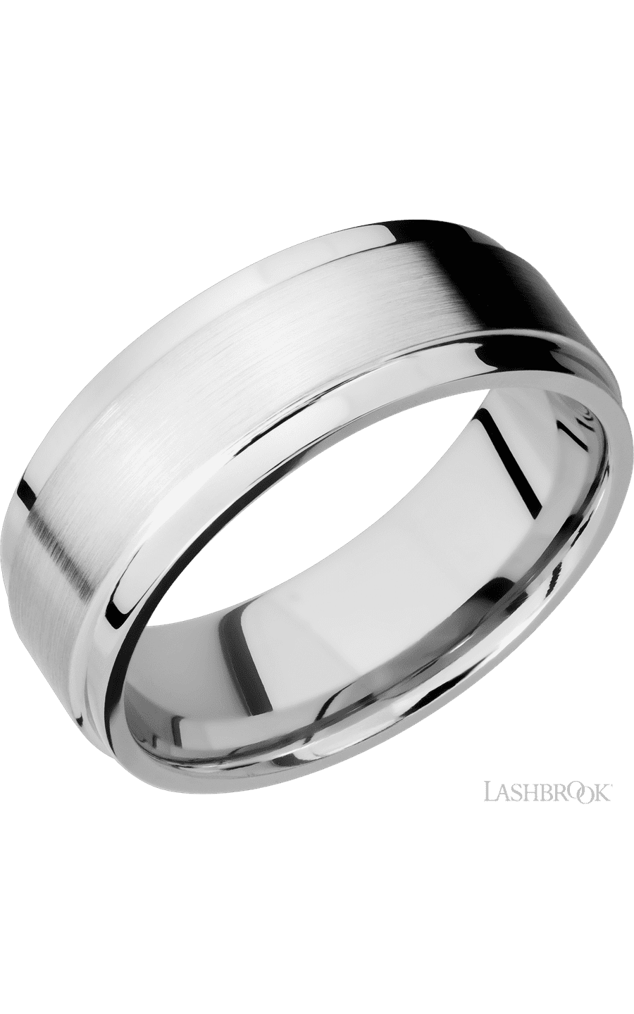 8 mm wide Flat Wide Grooved Edges 14K White Gold band. - NAGI
