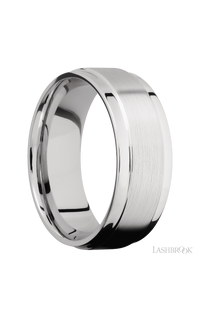 8 mm wide Flat Wide Grooved Edges 14K White Gold band.