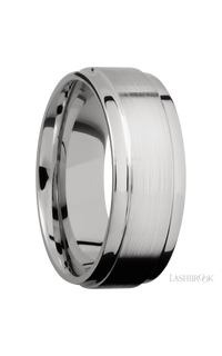 8 mm wide Flat Wide Grooved Edges 14K White Gold band. - NAGI