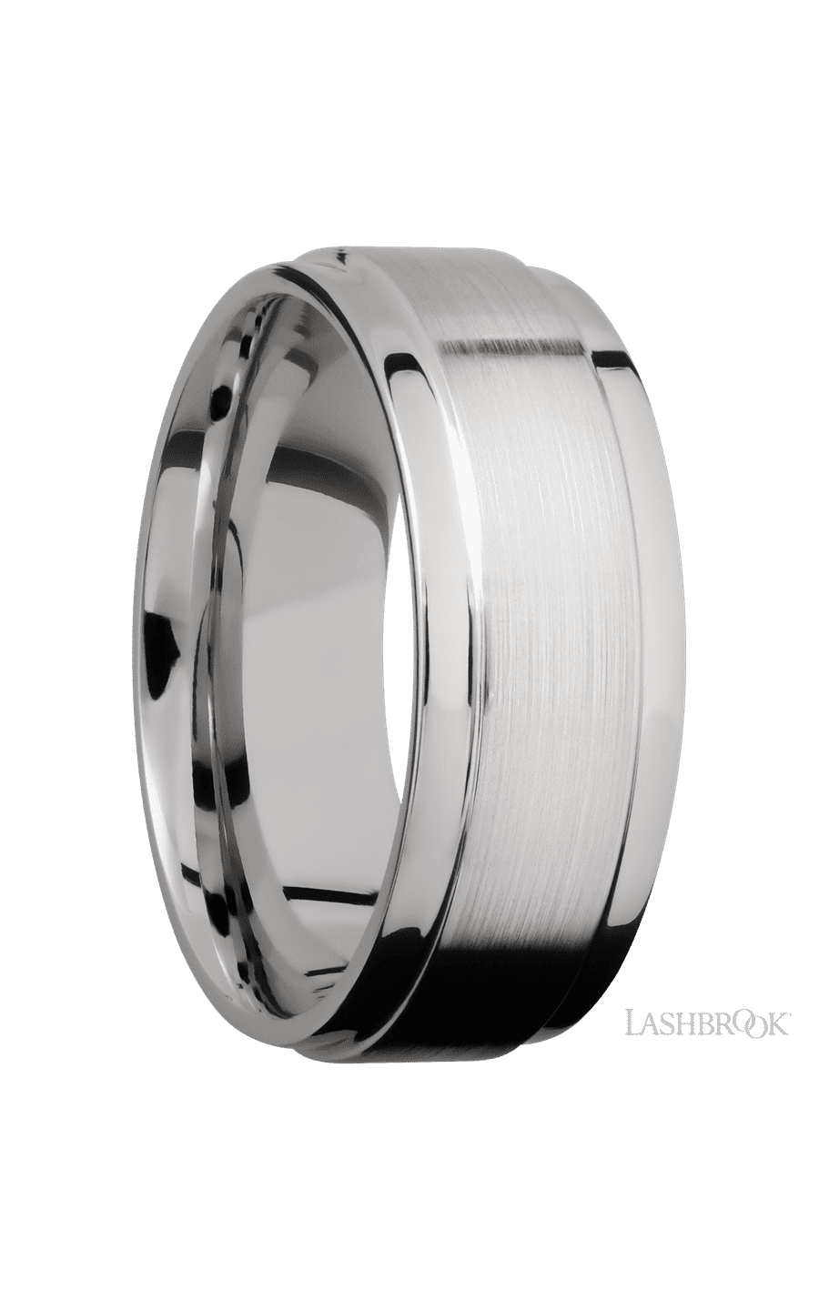 8 mm wide Flat Wide Grooved Edges 14K White Gold band. - NAGI