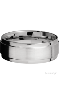 8 mm wide Flat Wide Grooved Edges 14K White Gold band. - NAGI