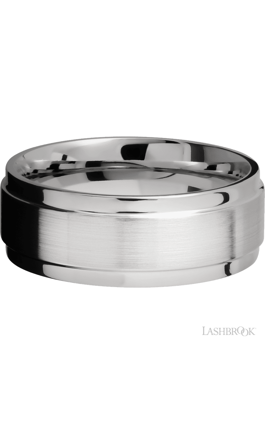 8 mm wide Flat Wide Grooved Edges 14K White Gold band. - NAGI