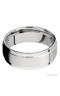 8 mm wide Flat Wide Grooved Edges 14K White Gold band.