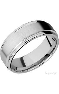 8 mm wide Flat Rounded Edges 14K White Gold band.