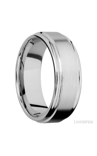 8 mm wide Flat Rounded Edges 14K White Gold band.