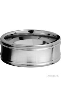 9 mm wide Concaved Center Round Edges 14K White Gold band.