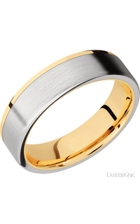 6 mm wide/Flat/14K Yellow Gold band with one 5 mm Off Center Edge inlay of Cobalt Chrome.
