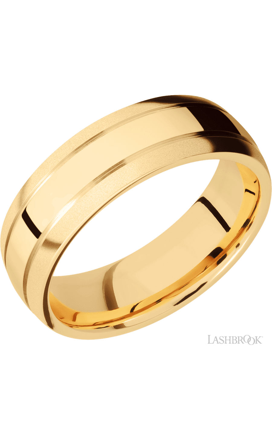 7 mm wide Domed with two accent grooves 14K Yellow Gold band. - NAGI