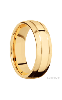 7 mm wide Domed with two accent grooves 14K Yellow Gold band.