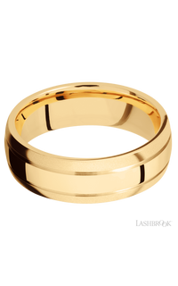 7 mm wide Domed with two accent grooves 14K Yellow Gold band. - NAGI