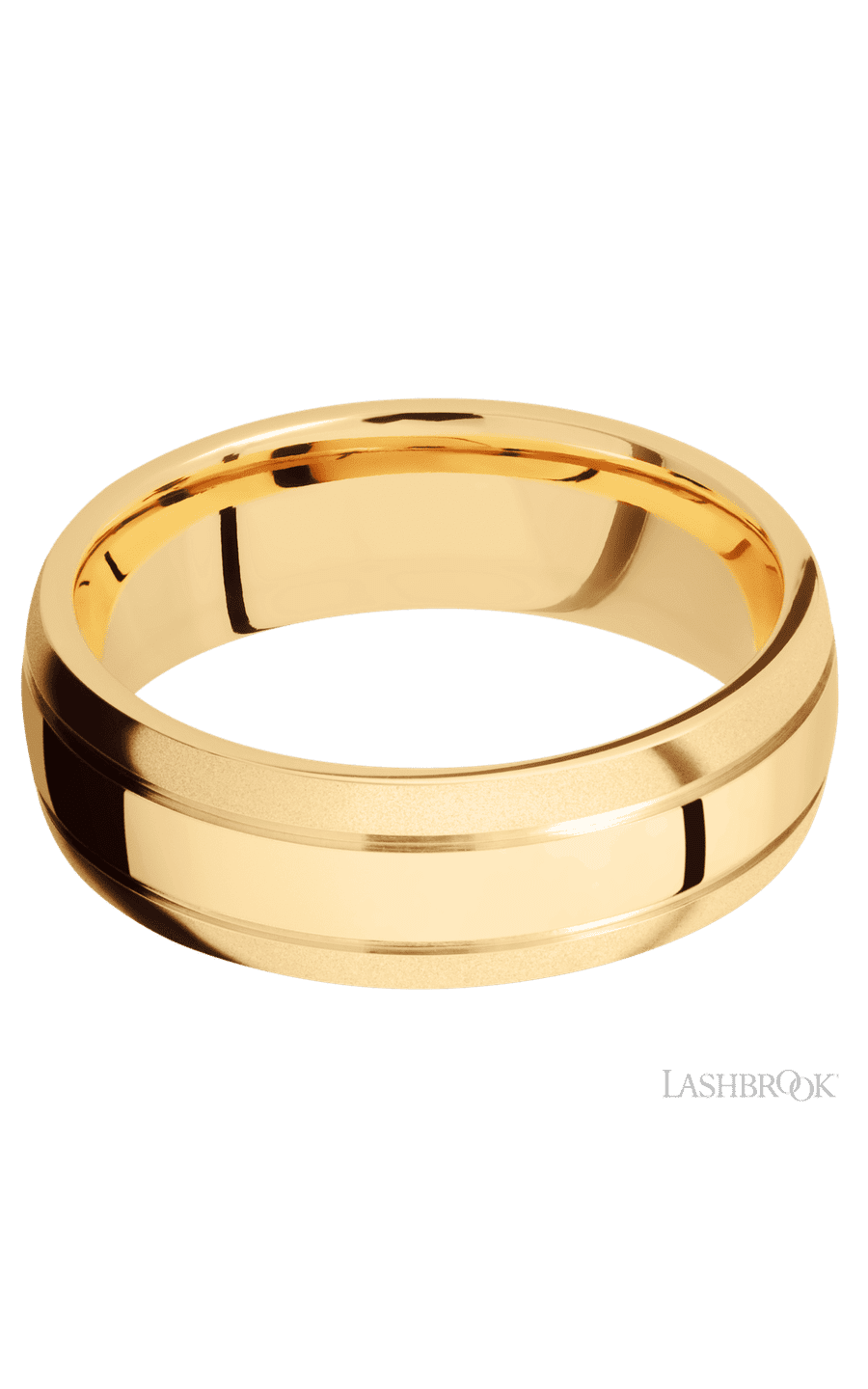 7 mm wide Domed with two accent grooves 14K Yellow Gold band. - NAGI