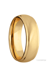 7 mm wide Domed Stepped Down Edges 14K Yellow Gold band.
