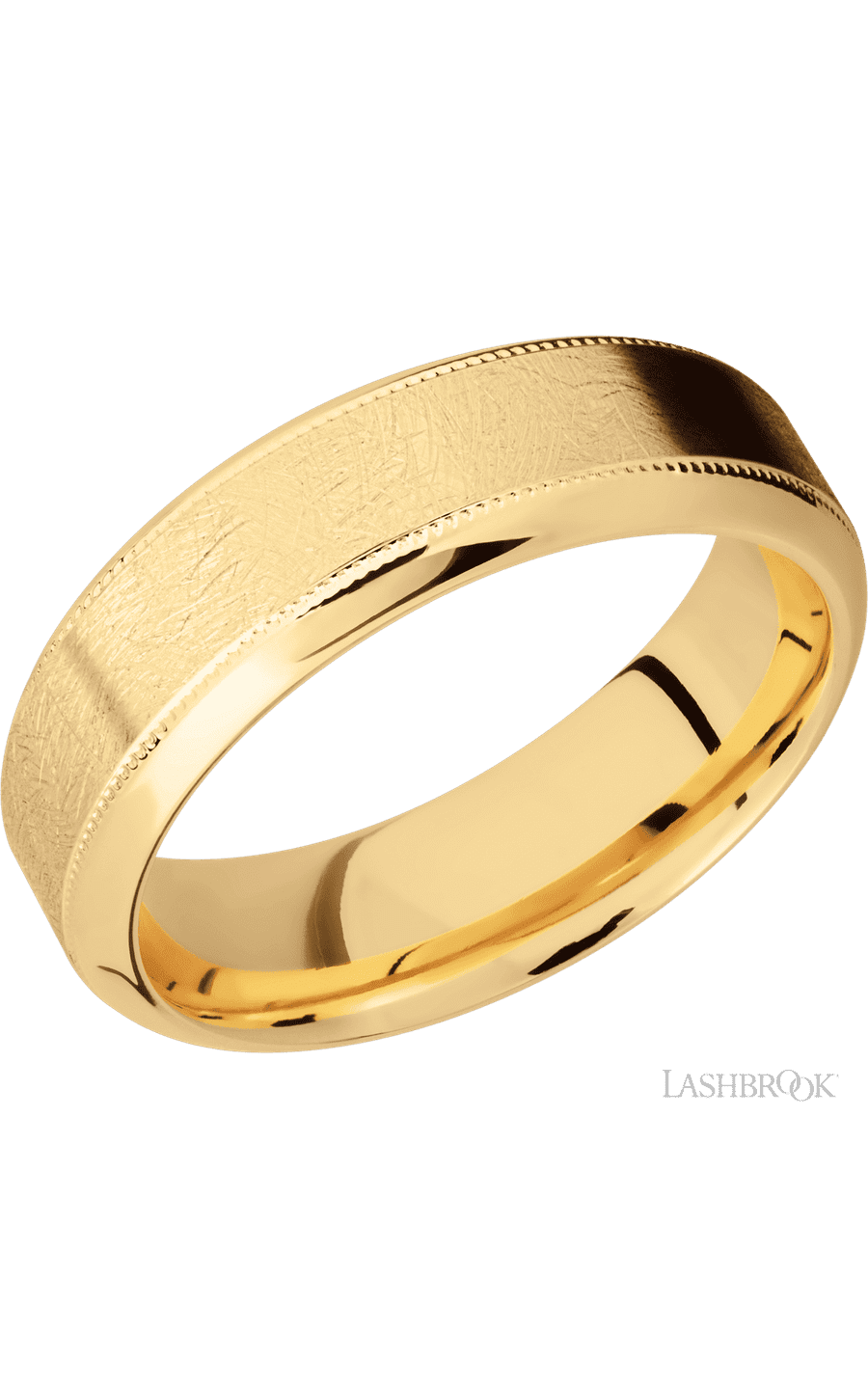 7 mm wide High Bevel Milgrain 14K Yellow Gold band. - NAGI