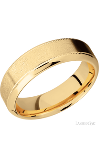 7 mm wide High Bevel Milgrain 14K Yellow Gold band.