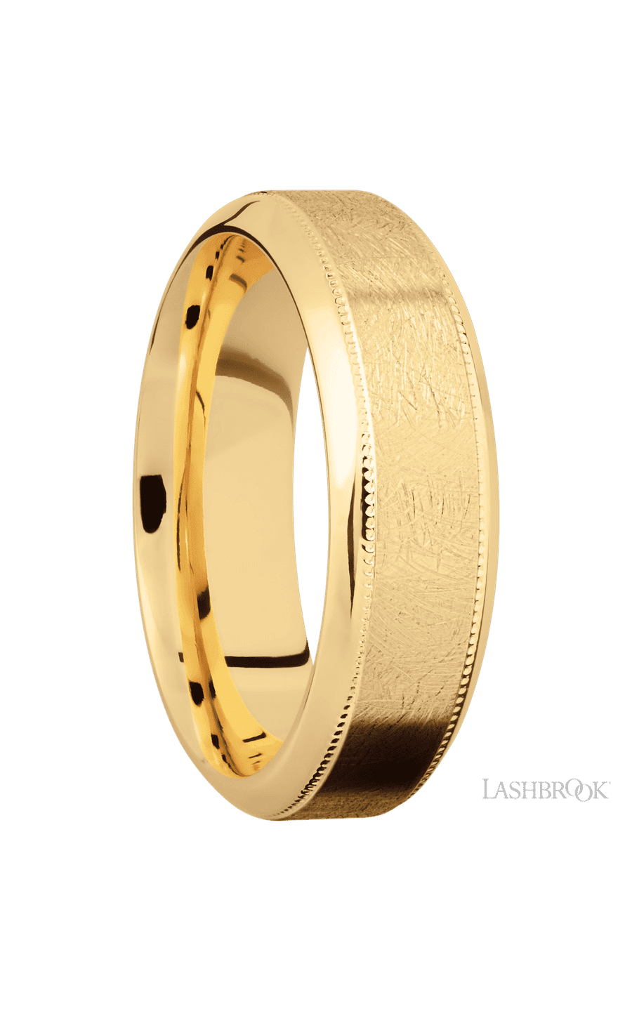 7 mm wide High Bevel Milgrain 14K Yellow Gold band. - NAGI
