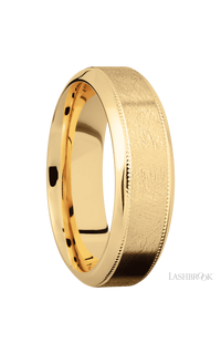 7 mm wide High Bevel Milgrain 14K Yellow Gold band.