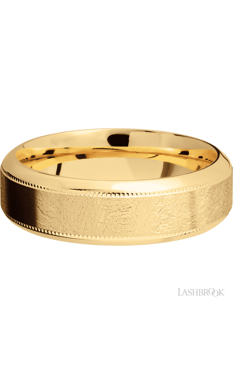 7 mm wide High Bevel Milgrain 14K Yellow Gold band. - NAGI