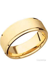 8 mm wide Flat Grooved Edges 14K Yellow Gold band. - NAGI