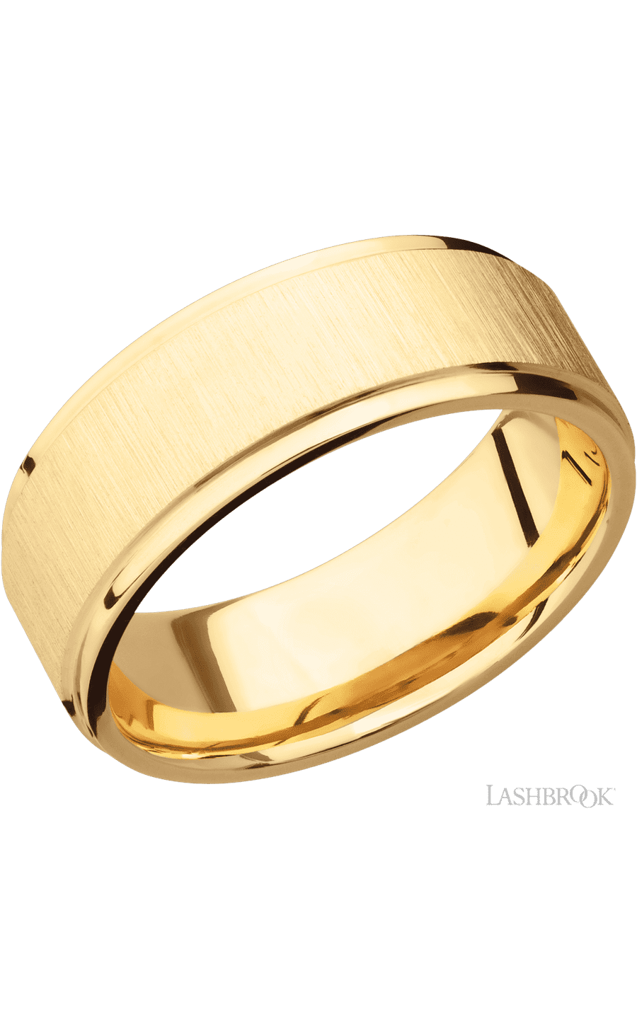 8 mm wide Flat Grooved Edges 14K Yellow Gold band. - NAGI