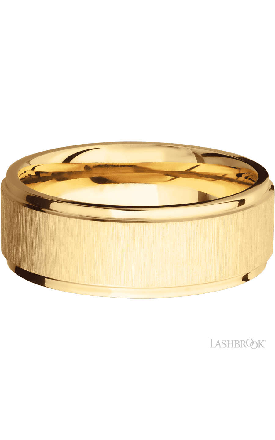 8 mm wide Flat Grooved Edges 14K Yellow Gold band. - NAGI