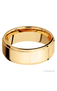 8 mm wide Flat Grooved Edges 14K Yellow Gold band.