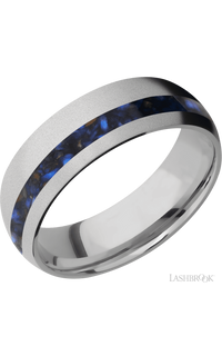 7 mm wide/Domed/Titanium band with one 2 mm Off Center inlay of Blue Tiger Eye. - NAGI