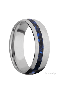 7 mm wide/Domed/Titanium band with one 2 mm Off Center inlay of Blue Tiger Eye. - NAGI