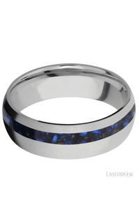 7 mm wide/Domed/Titanium band with one 2 mm Off Center inlay of Blue Tiger Eye. - NAGI