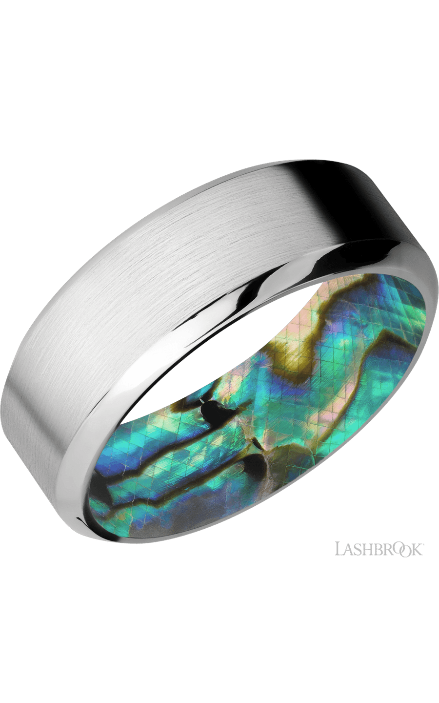 8 mm wide High Bevel Cobalt Chrome band featuring a Abalone sleeve. - NAGI