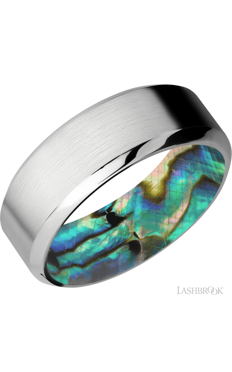 8 mm wide High Bevel Cobalt Chrome band featuring a Abalone sleeve. - NAGI