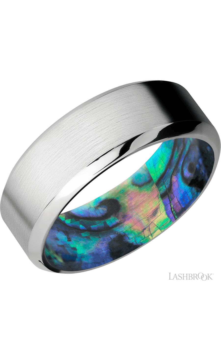 8 mm wide High Bevel Cobalt Chrome band featuring a Abalone sleeve. - NAGI