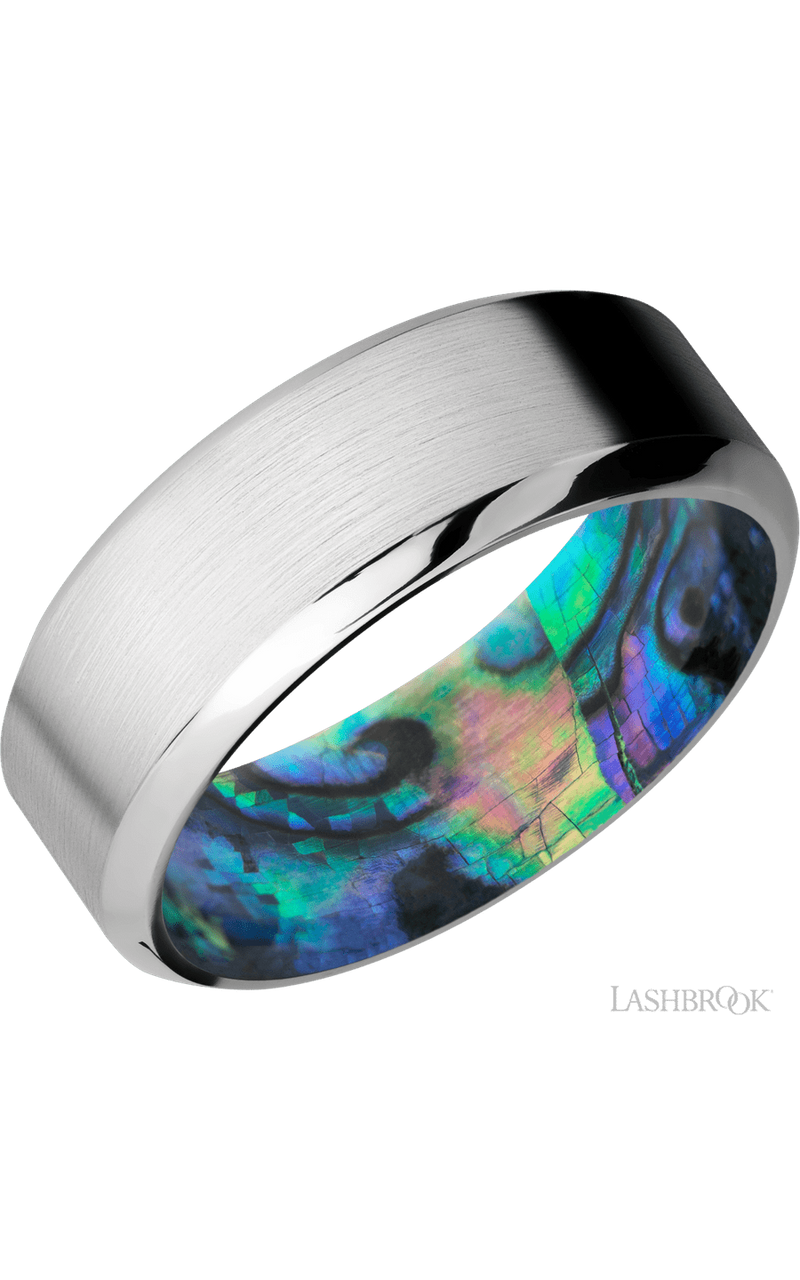 8 mm wide High Bevel Cobalt Chrome band featuring a Abalone sleeve. - NAGI
