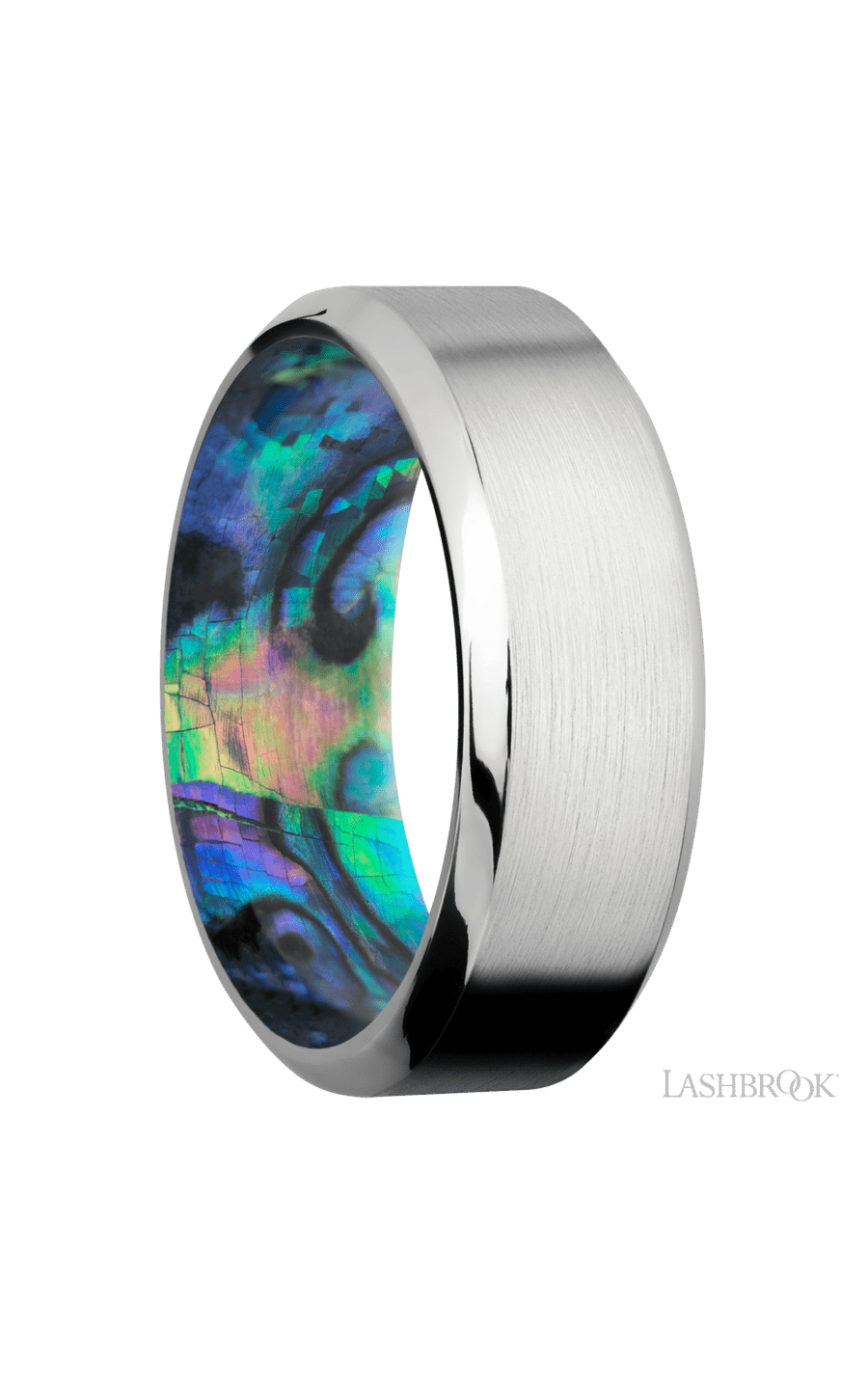 8 mm wide High Bevel Cobalt Chrome band featuring a Abalone sleeve. - NAGI