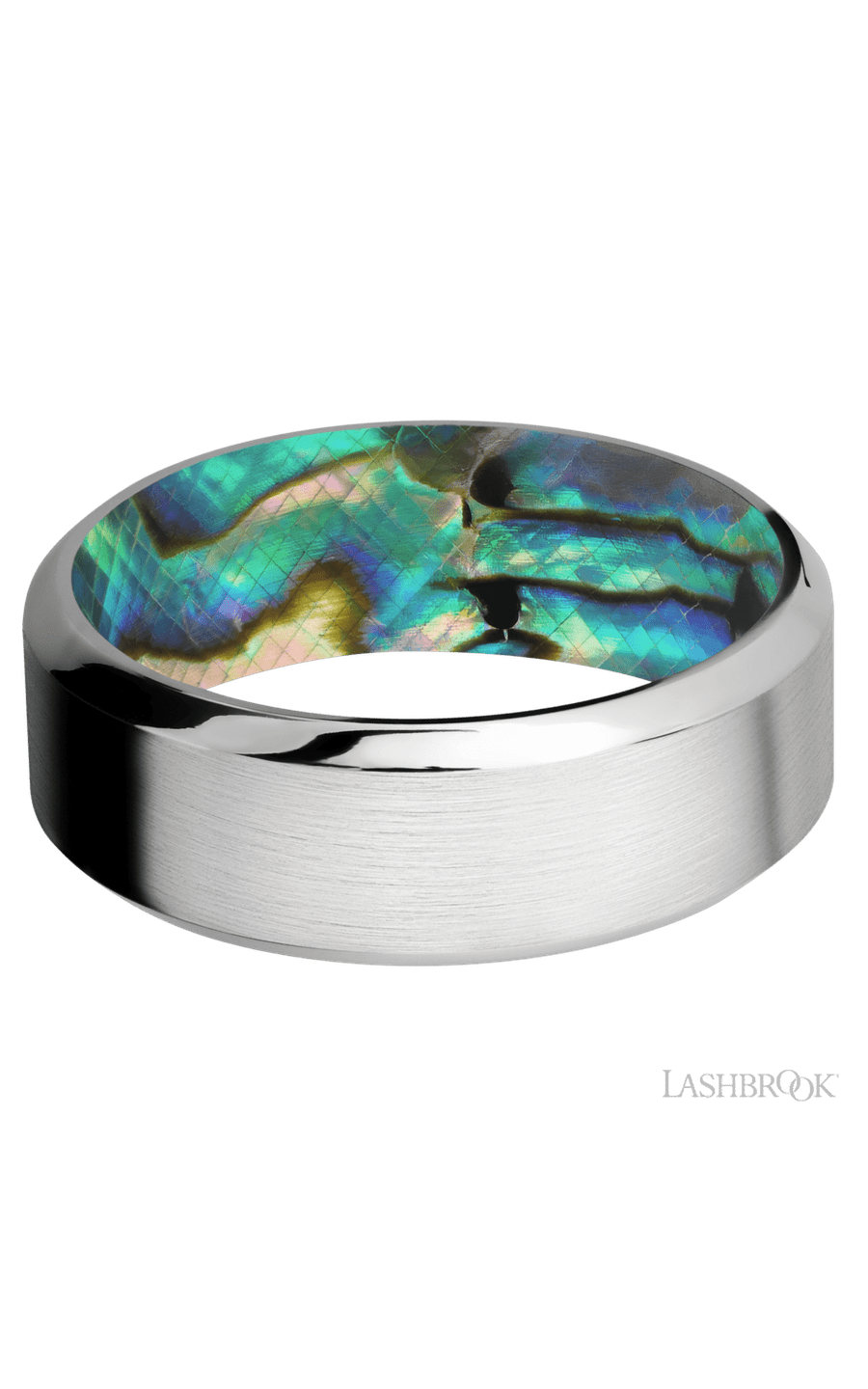 8 mm wide High Bevel Cobalt Chrome band featuring a Abalone sleeve. - NAGI