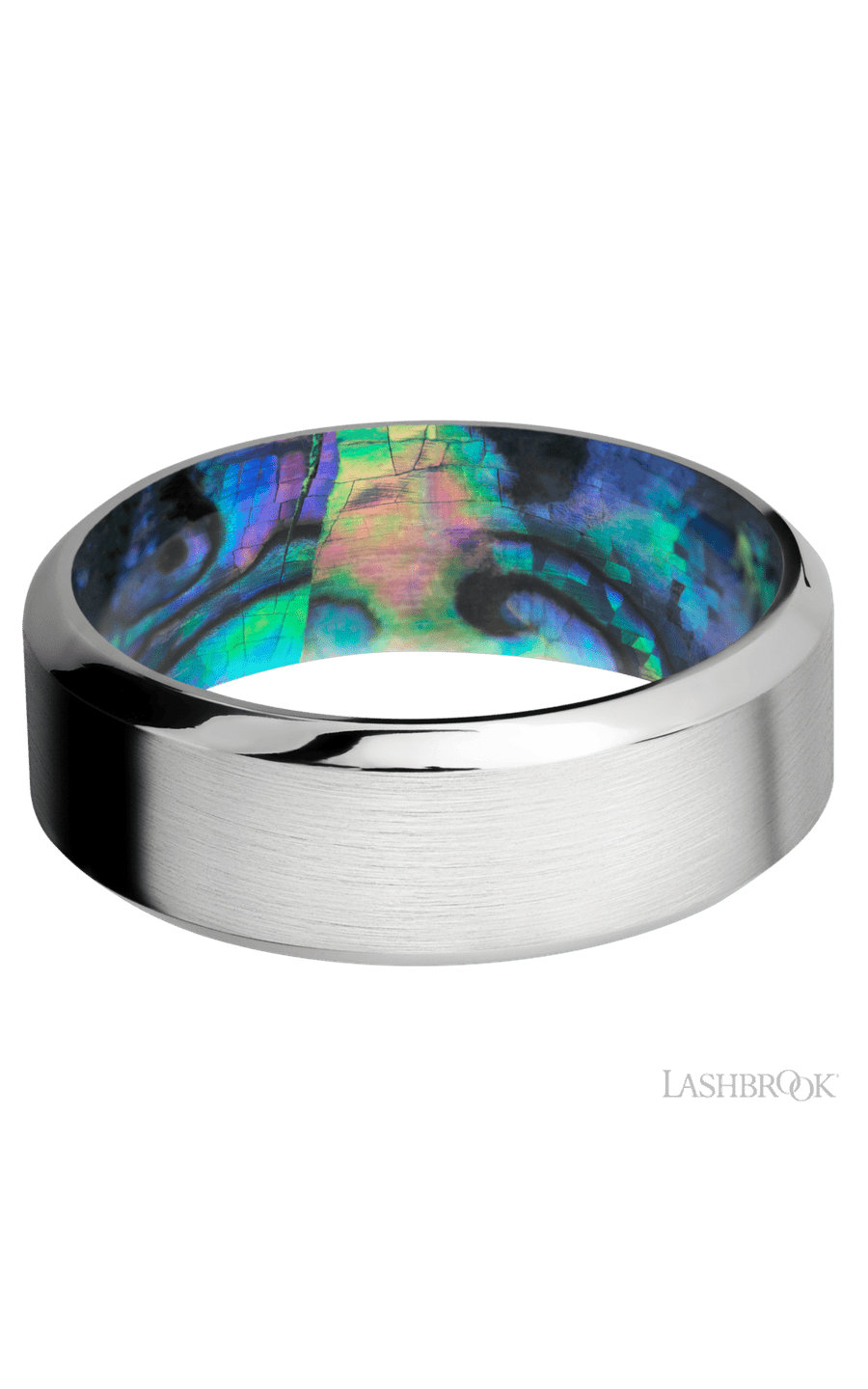 8 mm wide High Bevel Cobalt Chrome band featuring a Abalone sleeve. - NAGI