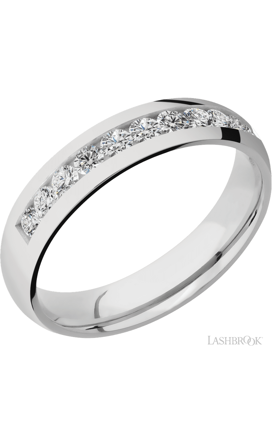 5 mm wide/Domed/Cobalt Chrome band with a Half Eternity arrangement of .07 carat Round Diamond stones in a Channel setting. - NAGI