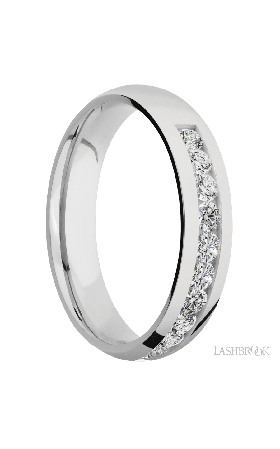5 mm wide/Domed/Cobalt Chrome band with a Half Eternity arrangement of .07 carat Round Diamond stones in a Channel setting. - NAGI