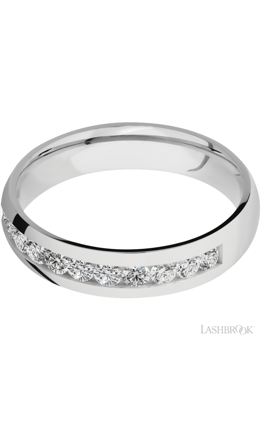 5 mm wide/Domed/Cobalt Chrome band with a Half Eternity arrangement of .07 carat Round Diamond stones in a Channel setting. - NAGI