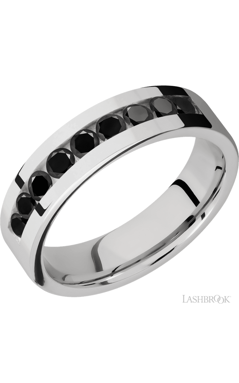 6 mm wide/Flat/Cobalt Chrome band with an  arrangement of 9, .1 carat Round Black Diamond stones in a Channel setting. - NAGI