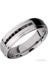 6 mm wide/Flat Grooved Edges/Cobalt Chrome band with an  arrangement of 9, .03 carat Round Black Diamond stones in a Channel setting. - NAGI