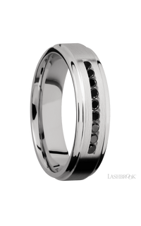6 mm wide/Flat Grooved Edges/Cobalt Chrome band with an  arrangement of 9, .03 carat Round Black Diamond stones in a Channel setting. - NAGI