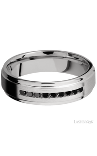 6 mm wide/Flat Grooved Edges/Cobalt Chrome band with an  arrangement of 9, .03 carat Round Black Diamond stones in a Channel setting. - NAGI