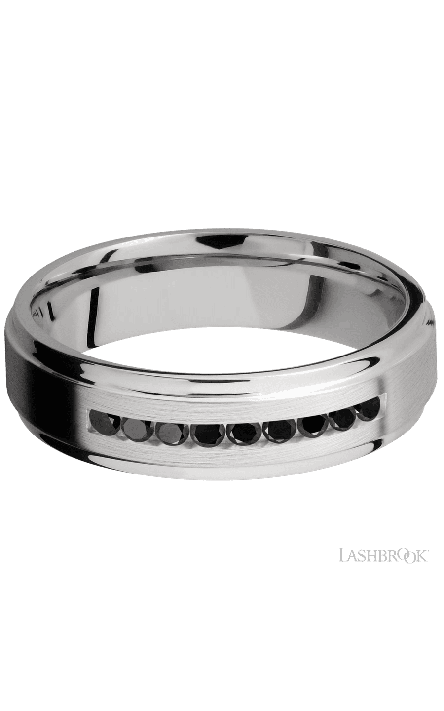 6 mm wide/Flat Grooved Edges/Cobalt Chrome band with an  arrangement of 9, .03 carat Round Black Diamond stones in a Channel setting. - NAGI