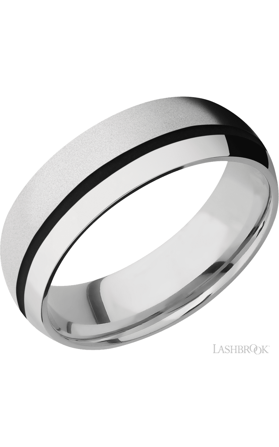 7 mm wide/Domed/Cobalt Chrome band with one 1 mm Off Center inlay of Black. - NAGI