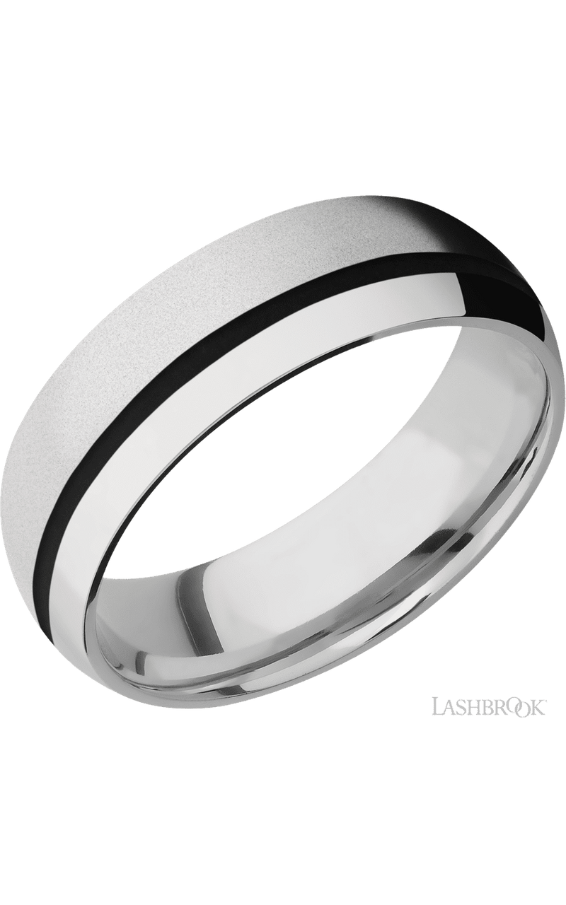 7 mm wide/Domed/Cobalt Chrome band with one 1 mm Off Center inlay of Black. - NAGI