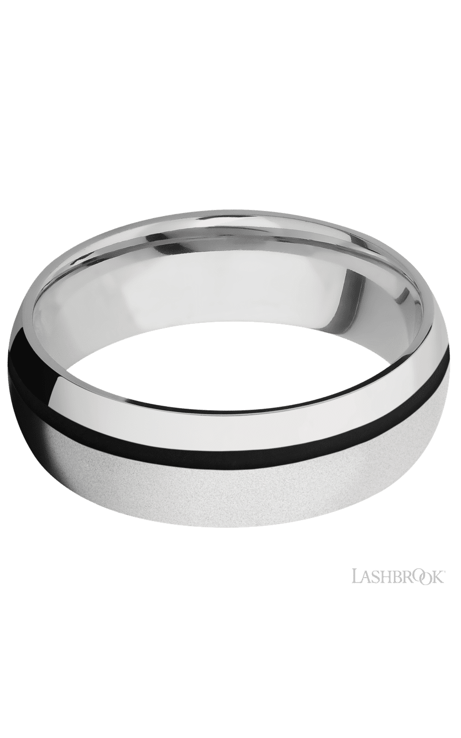 7 mm wide/Domed/Cobalt Chrome band with one 1 mm Off Center inlay of Black. - NAGI