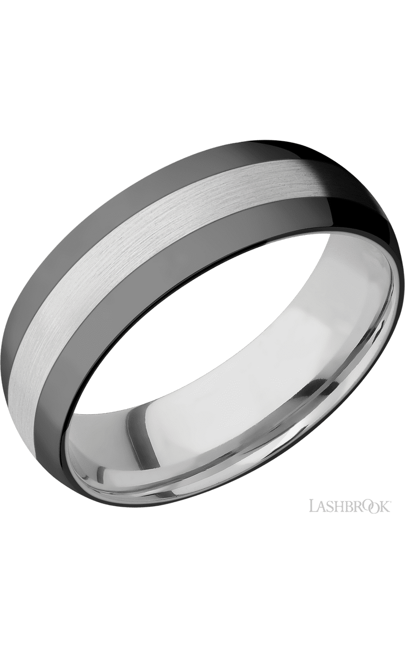 7 mm wide/Domed/Cobalt Chrome band with two 2 mm Double Off Center Edge inlays of Zirconium. - NAGI