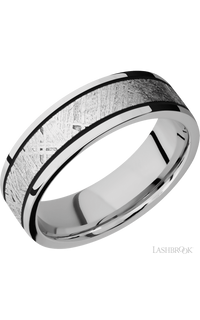 7 mm wide/Flat/Cobalt Chrome band with one 4 mm Centered inlay of Meteorite. - NAGI
