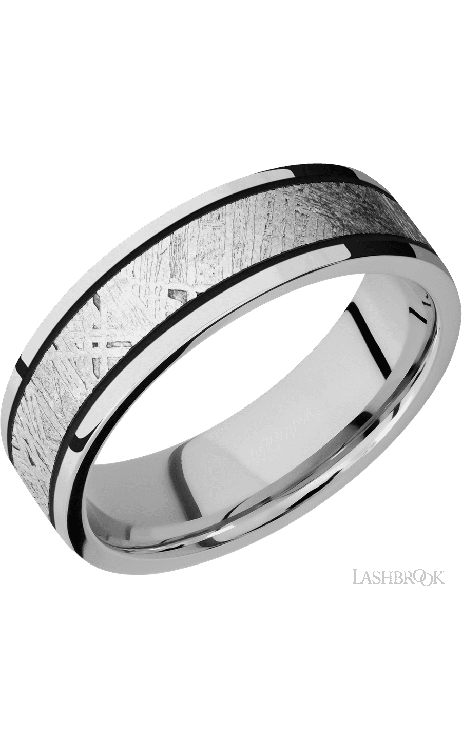 7 mm wide/Flat/Cobalt Chrome band with one 4 mm Centered inlay of Meteorite. - NAGI