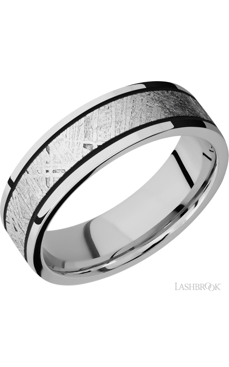 7 mm wide/Flat/Cobalt Chrome band with one 4 mm Centered inlay of Meteorite. - NAGI